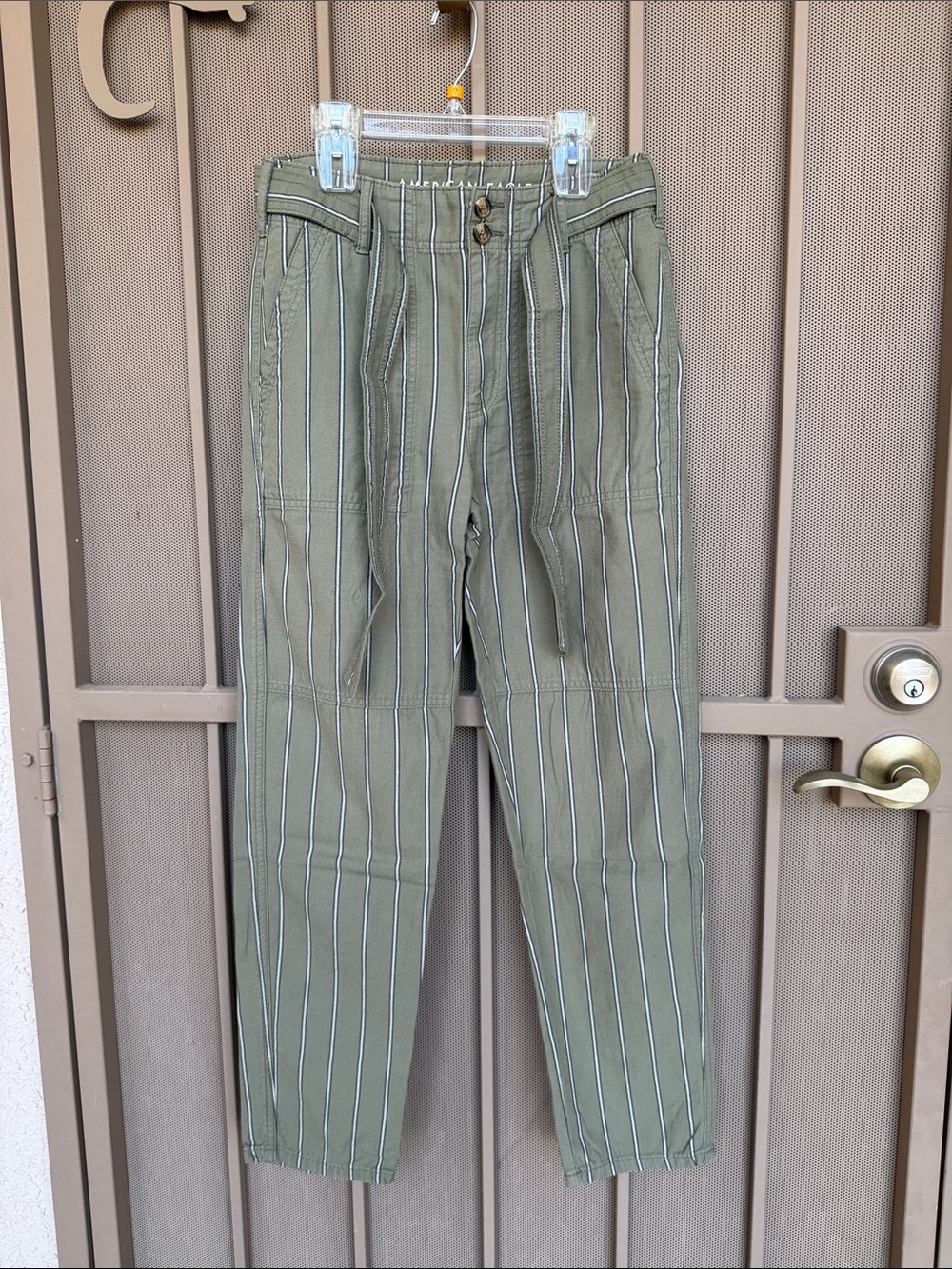 American Eagle green striped tapered pants size 0